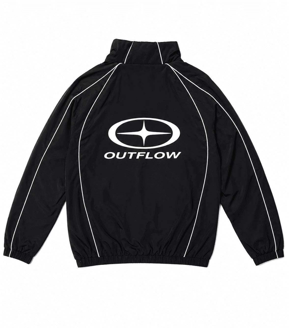 Back view of the black OUTFLOW® Reflective Hoodie with oversized reflective logo